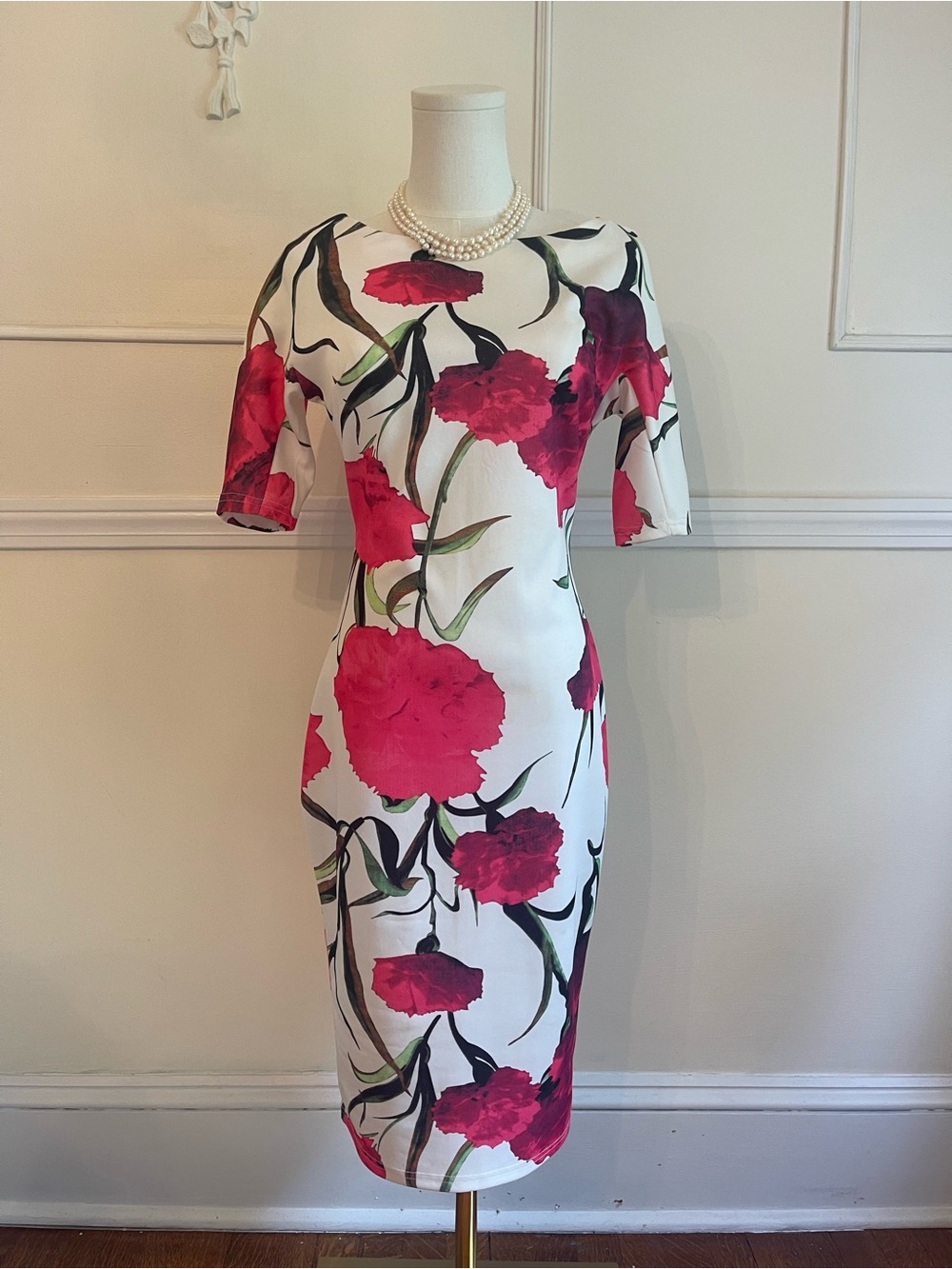 AX Paris White Midi Dress with Pink Floral Print